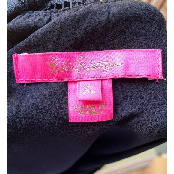 Lilly Pulitzer Keegan Blouse XL Black Onyx Lace Yoke Sleeve Top Boho Classic - Picture 7 of 10